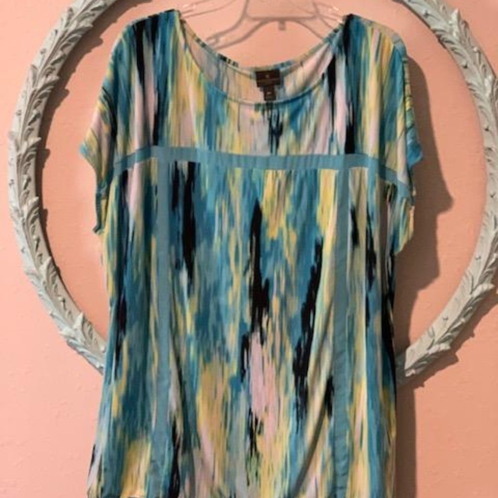 Worthington Woman Black and Teal Blouse